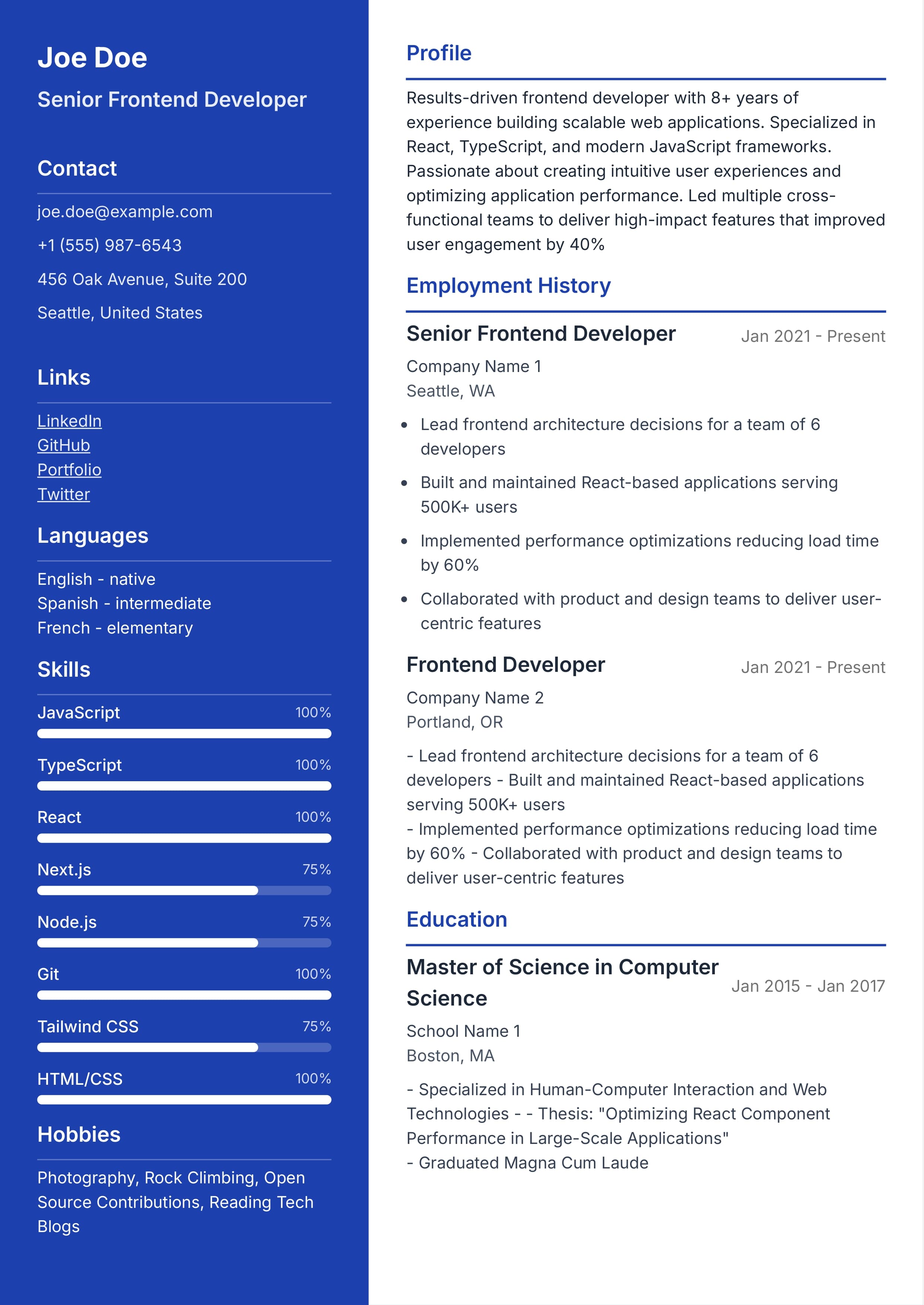 Balanced resume template preview