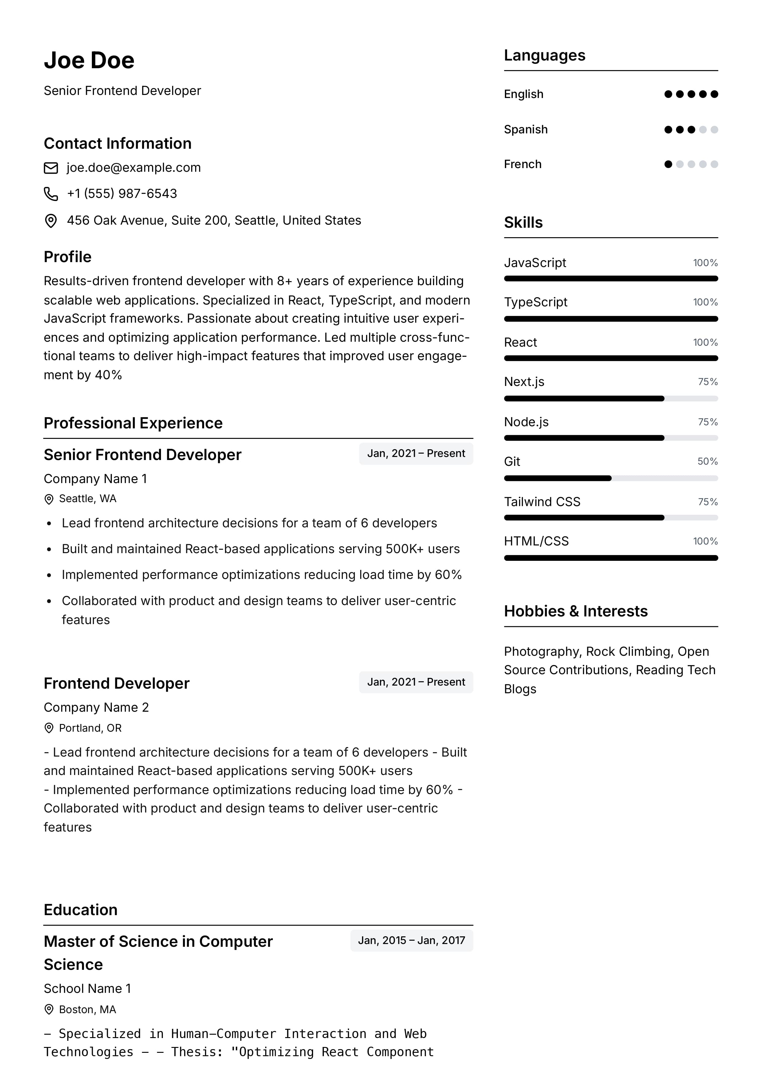 Classic resume template preview