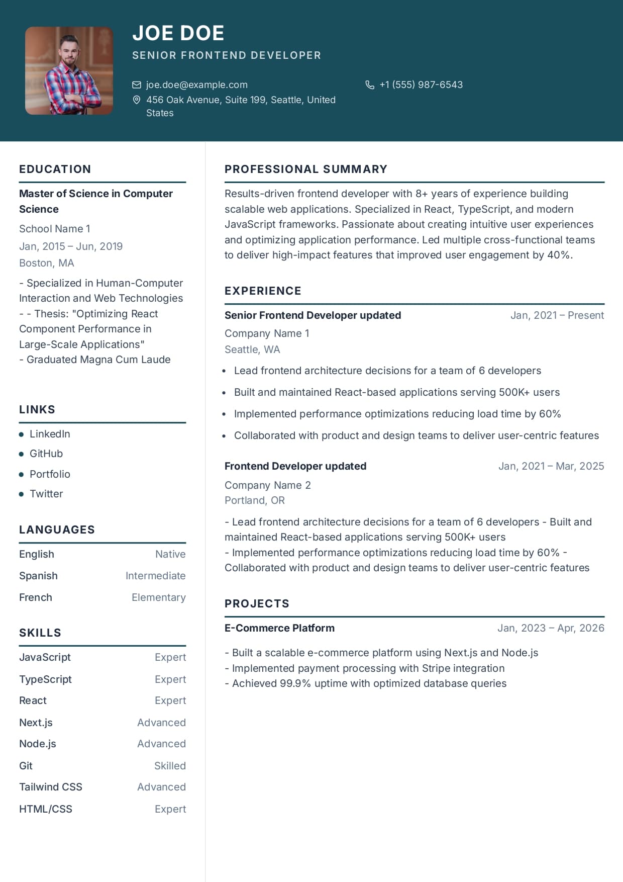 Creative Bold resume template preview