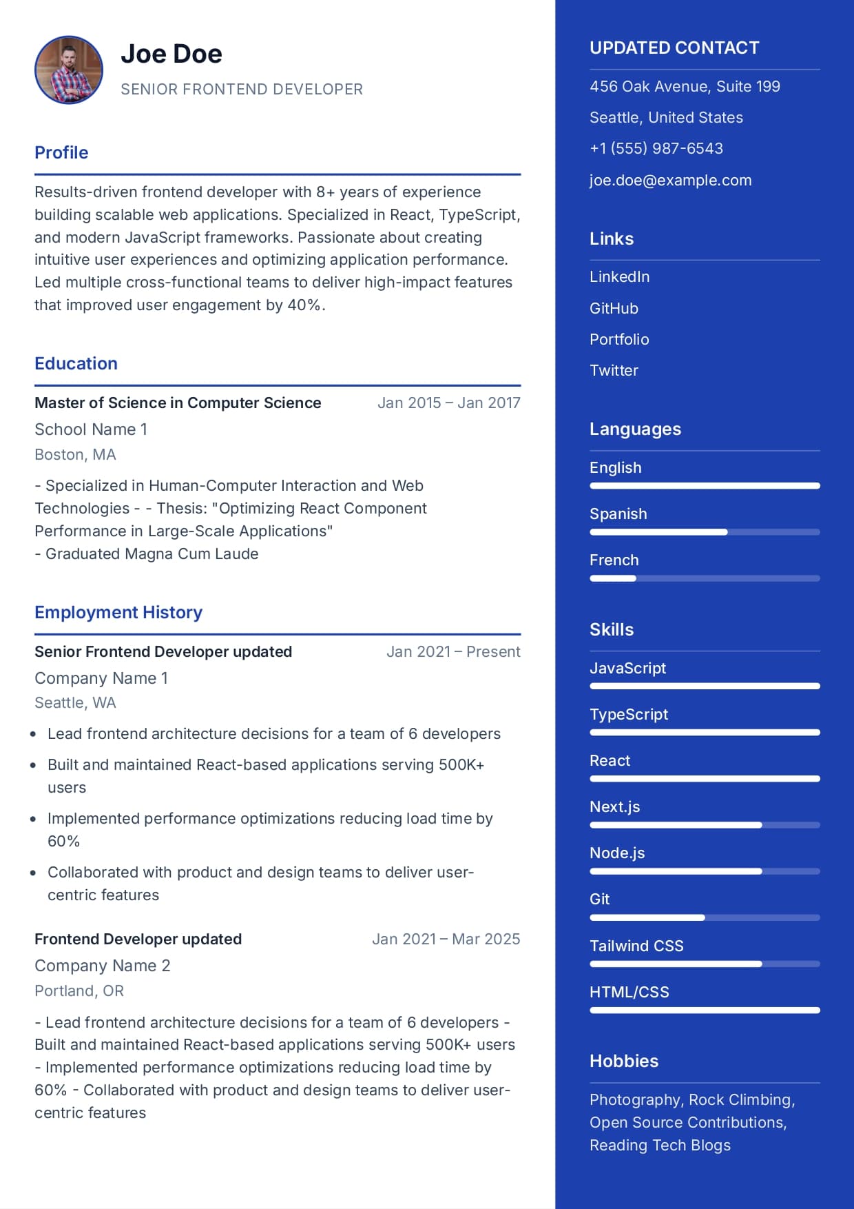 Executive resume template preview