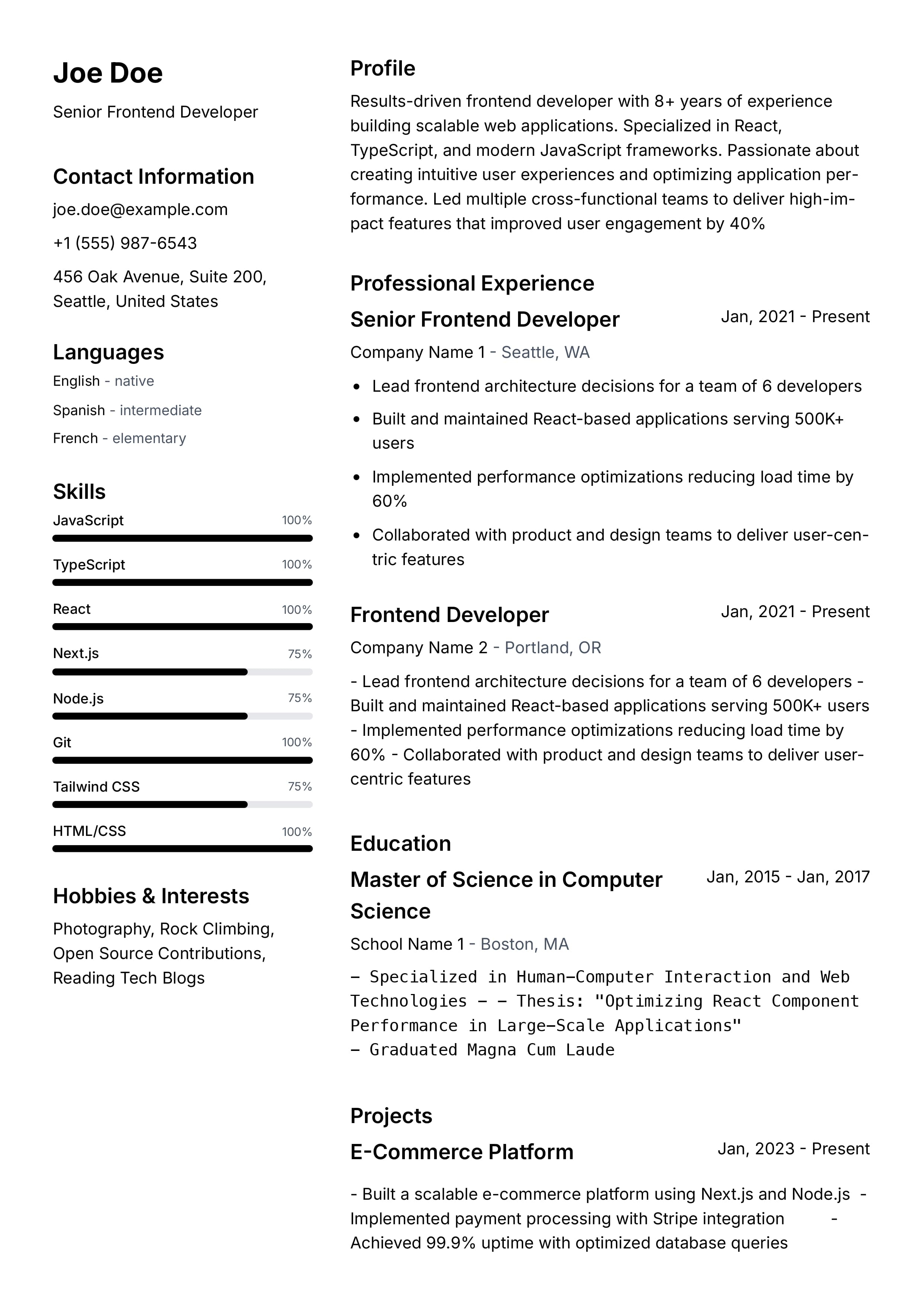 Modern resume template preview