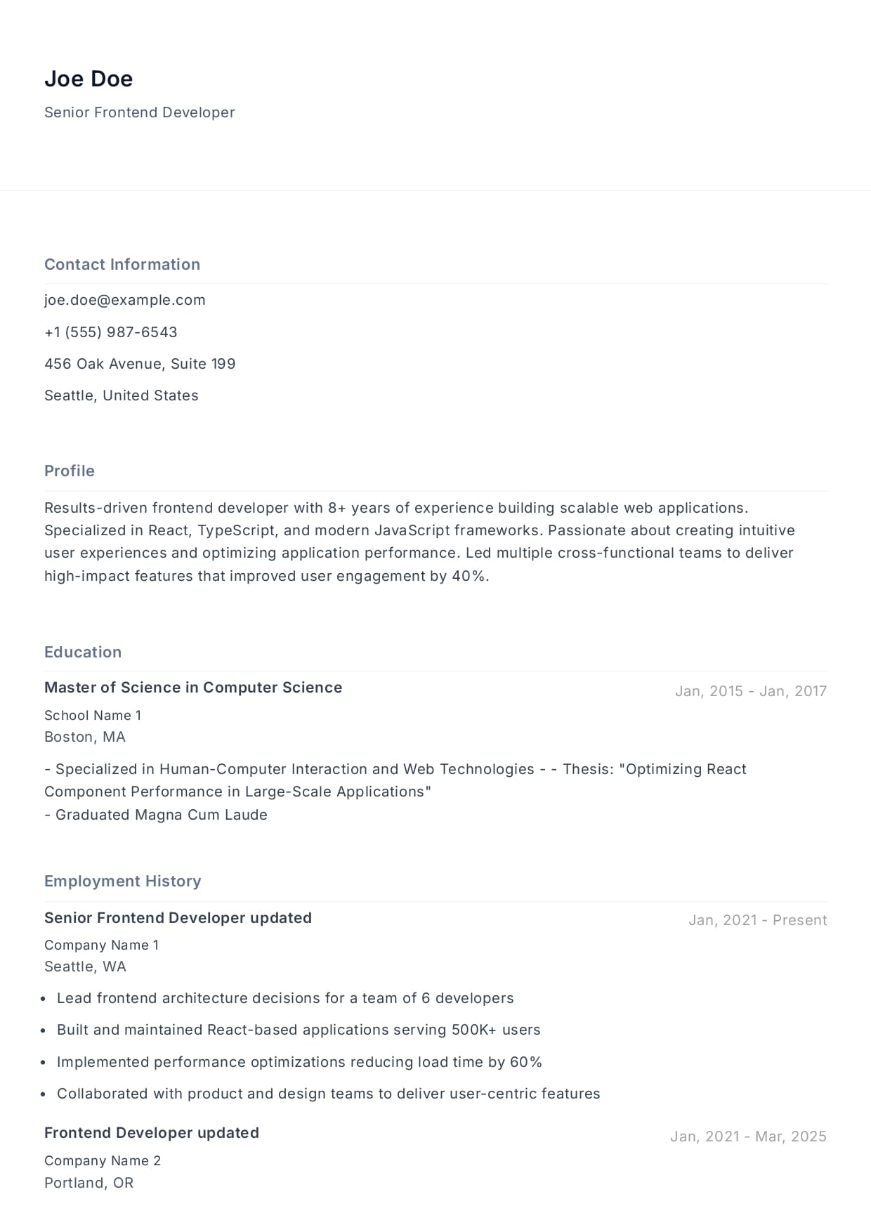 Neutral resume template preview