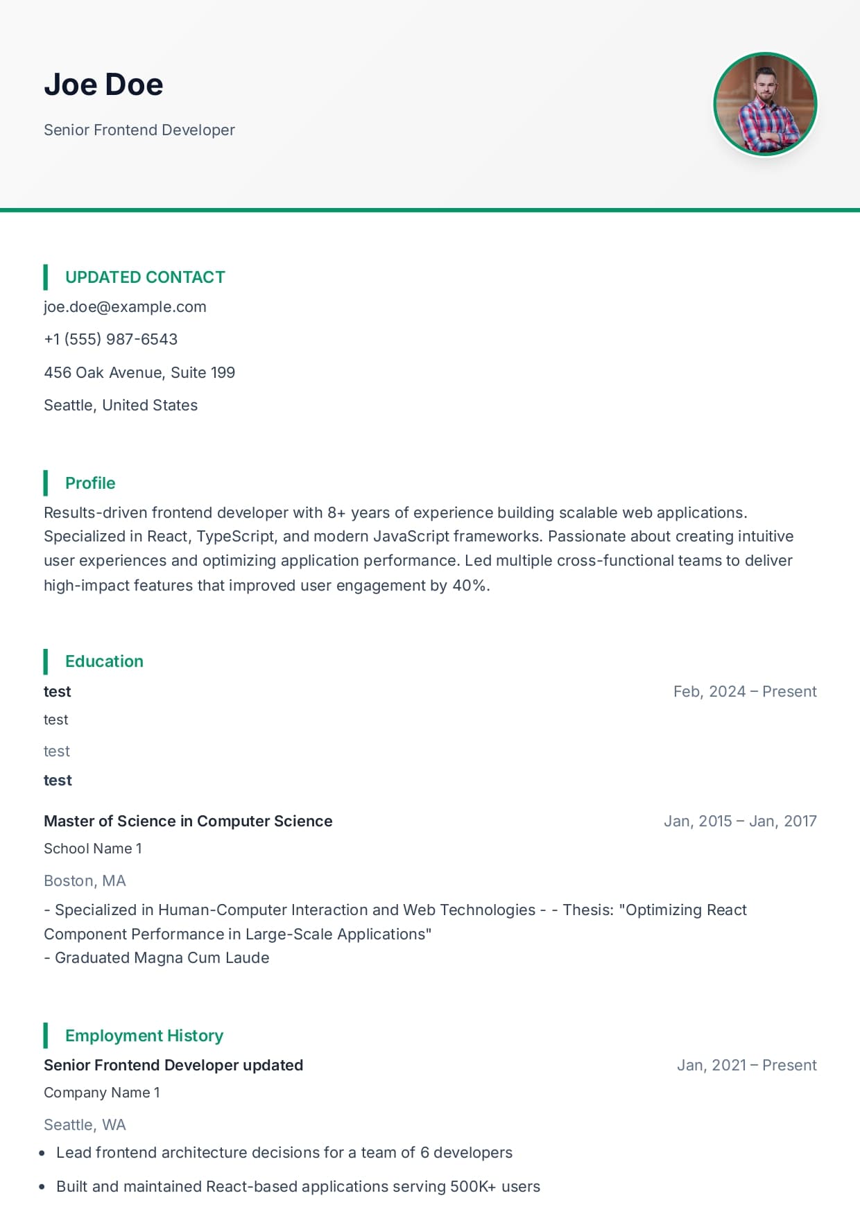 Spotlight resume template preview